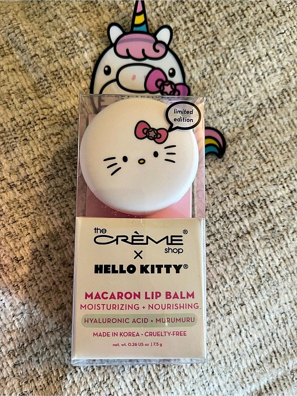 The Crème Shop Hello Kitty Macaron Lip Balm Pink & White Lip Balm NWT